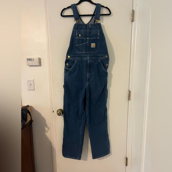 Carhartt loose fit Blue Denim Overalls size 28X30 (P226) - Picture 1 of 11